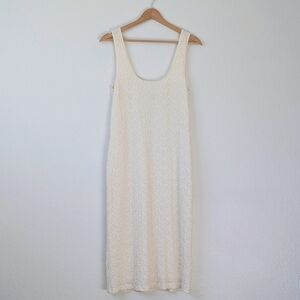 Vince Cream Smocked Midi Tank Dress with Scoop Back Size Medium
